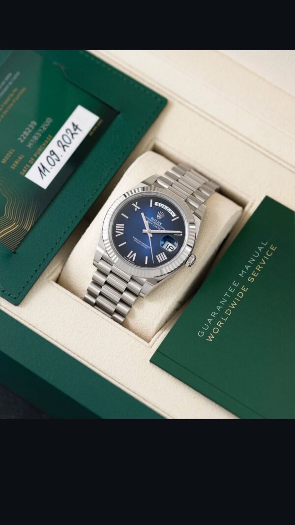 Rolex Day Date 41 Siver Blue Ambre Dial Swiss ETA Automatic Men’s Watch - Image 5