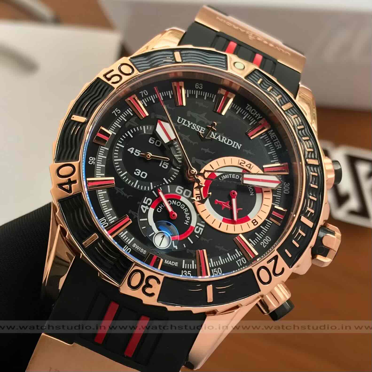 Ulysse Nardin Marine Diver Chronograph Rose Gold and black Dial Rubber Strap Automatic Men’s Watch Ulysse Nardin Marine Diver Chronograph Rose Gold and black Dial Rubber Strap Automatic Men’s Watch - Image 4