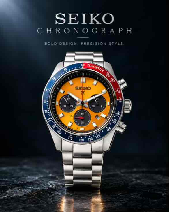 Seiko Prospex Speedtimer Chronograph Yellow / Orange Dial Swiss ETA Movement𤩠Seiko Prospex Speedtimer Chronograph Yellow / Orange Dial Swiss ETA Movement𤩠- Image 3