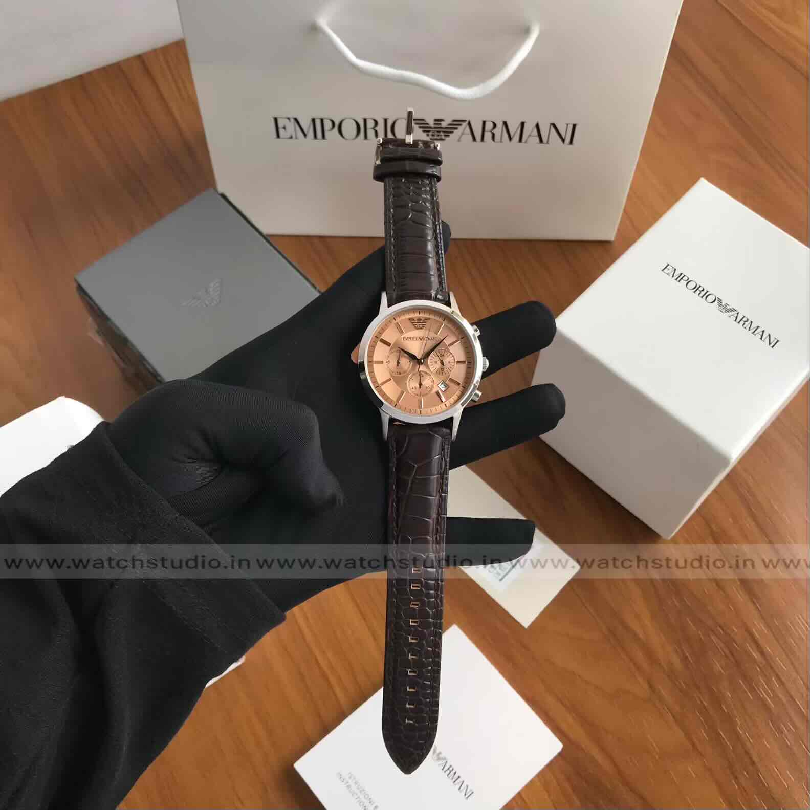 Emporio Armani Renato Chronograph Rose Gold Dial 40mm Quartz Leather Strap Men’s Watch Emporio Armani Renato Chronograph Rose Gold Dial 40mm Quartz Leather Strap Men’s Watch - Image 6