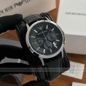 First Copy Watches In Ludhiana Emporio Armani Renato Chronograph Black Dial 40mm Quartz Leather Strap Men’s Watch