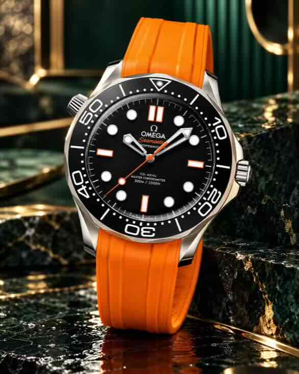 Omega Seamaster Diver 300M Co-Axial Master Chronometer Black Dial Orange Strap Automatic Men’s Watch Omega Seamaster Diver 300M Co-Axial Master Chronometer Black Dial Orange Strap Automatic Men’s Watch - Image 4