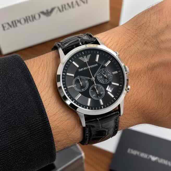 Emporio Armani Renato Chronograph Black Dial 40mm Quartz Leather Strap Men’s Watch Emporio Armani Renato Chronograph Black Dial 40mm Quartz Leather Strap Men’s Watch - Image 4
