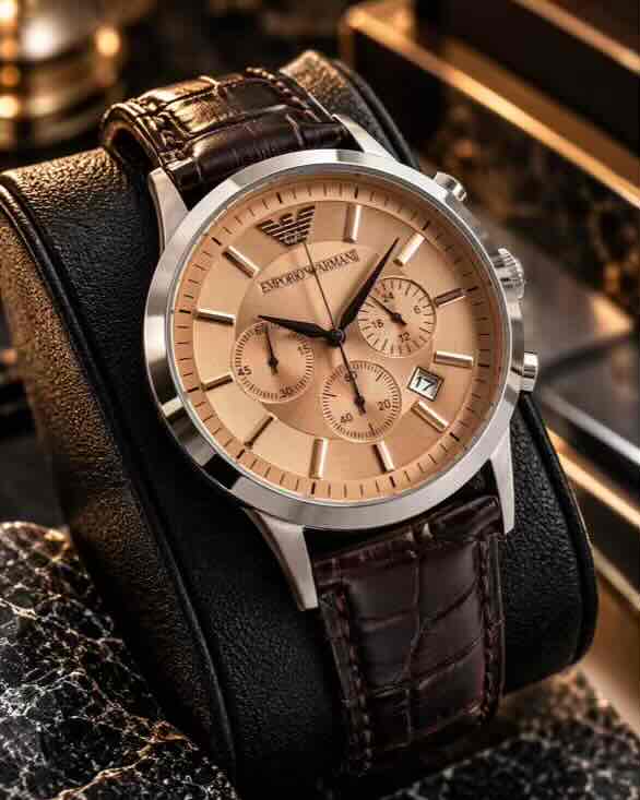 Emporio Armani Renato Chronograph Rose Gold Dial 40mm Quartz Leather Strap Men’s Watch Emporio Armani Renato Chronograph Rose Gold Dial 40mm Quartz Leather Strap Men’s Watch - Image 2