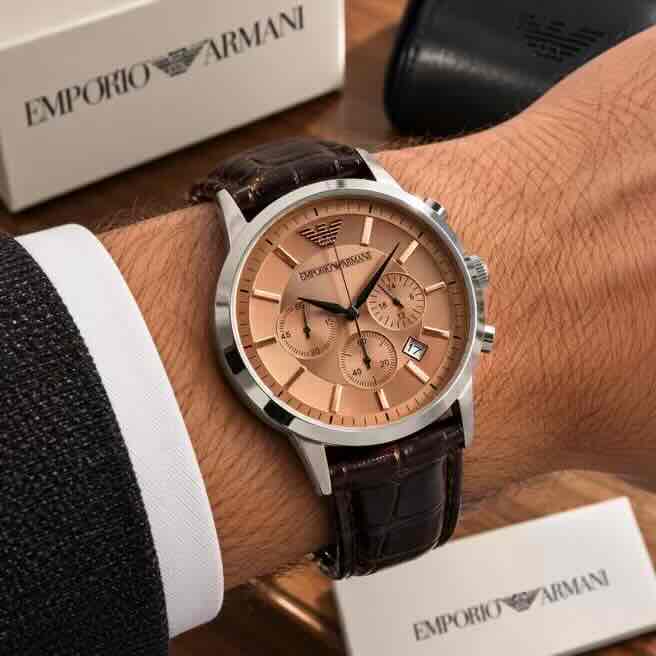 Emporio Armani Renato Chronograph Rose Gold Dial 40mm Quartz Leather Strap Men’s Watch Emporio Armani Renato Chronograph Rose Gold Dial 40mm Quartz Leather Strap Men’s Watch - Image 4