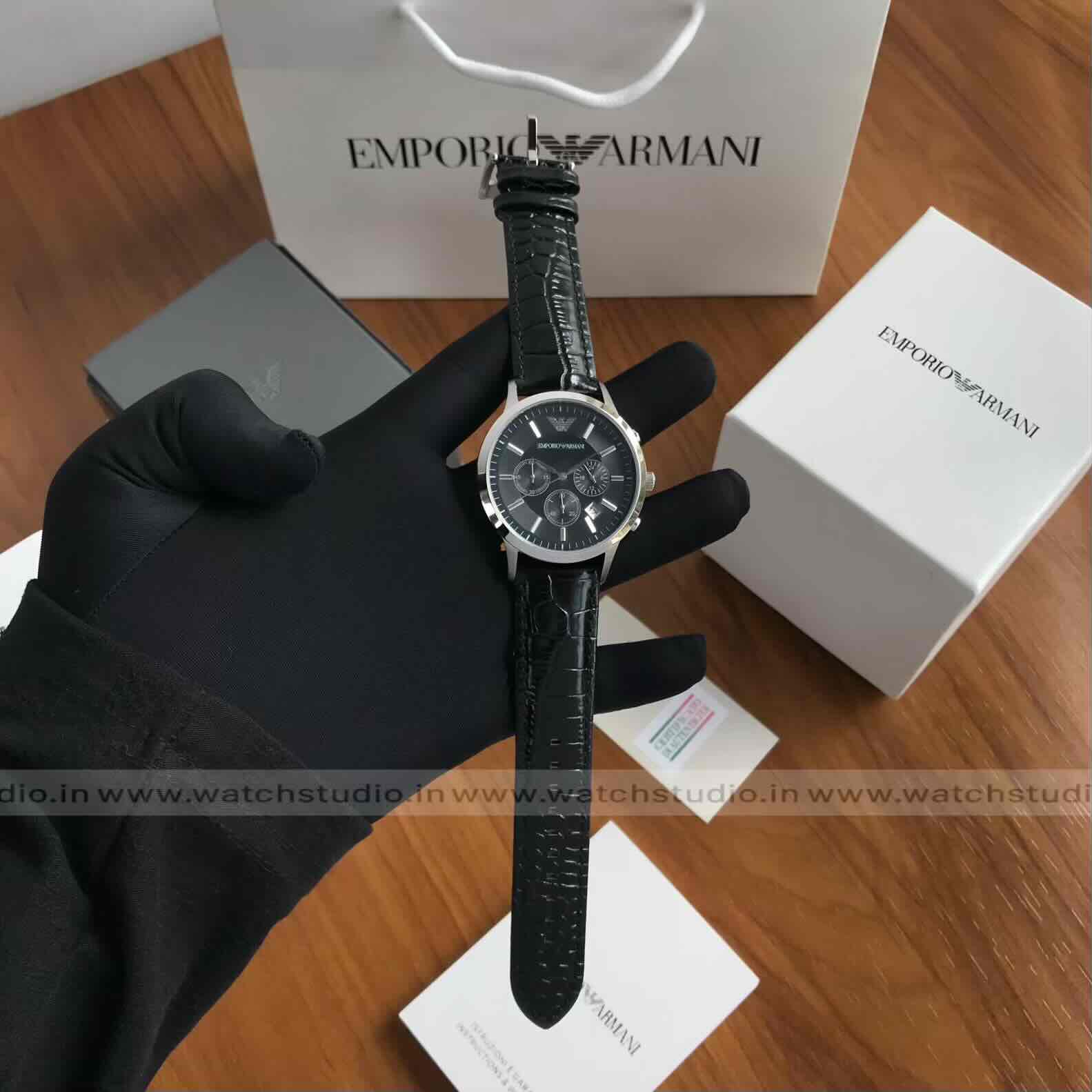 Emporio Armani Renato Chronograph Black Dial 40mm Quartz Leather Strap Men’s Watch Emporio Armani Renato Chronograph Black Dial 40mm Quartz Leather Strap Men’s Watch - Image 7