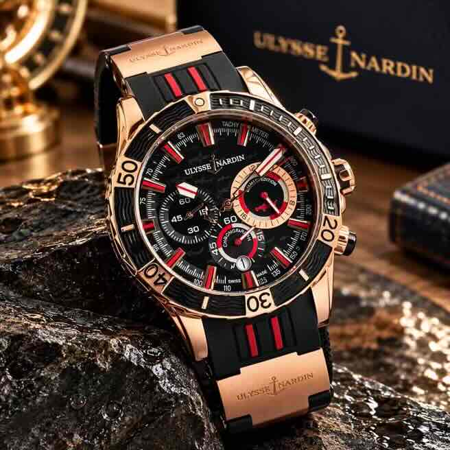 Ulysse Nardin Marine Diver Chronograph Rose Gold and black Dial Rubber Strap Automatic Men’s Watch Ulysse Nardin Marine Diver Chronograph Rose Gold and black Dial Rubber Strap Automatic Men’s Watch - Image 3