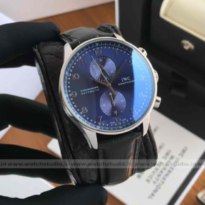 First Copy Watches In Visakhapatnam IWC Schaffhausen Portugieser Chronograph Silver tone Navy Blue Dial Automatic Movement