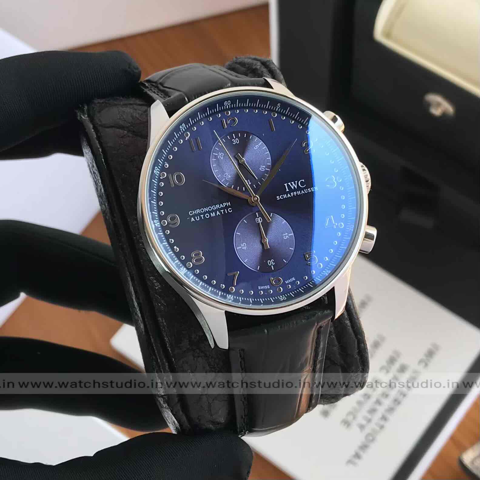 IWC Schaffhausen Portugieser Chronograph Silver tone Navy Blue Dial Automatic Movement IWC Schaffhausen Portugieser Chronograph Silver tone Navy Blue Dial Automatic Movement
