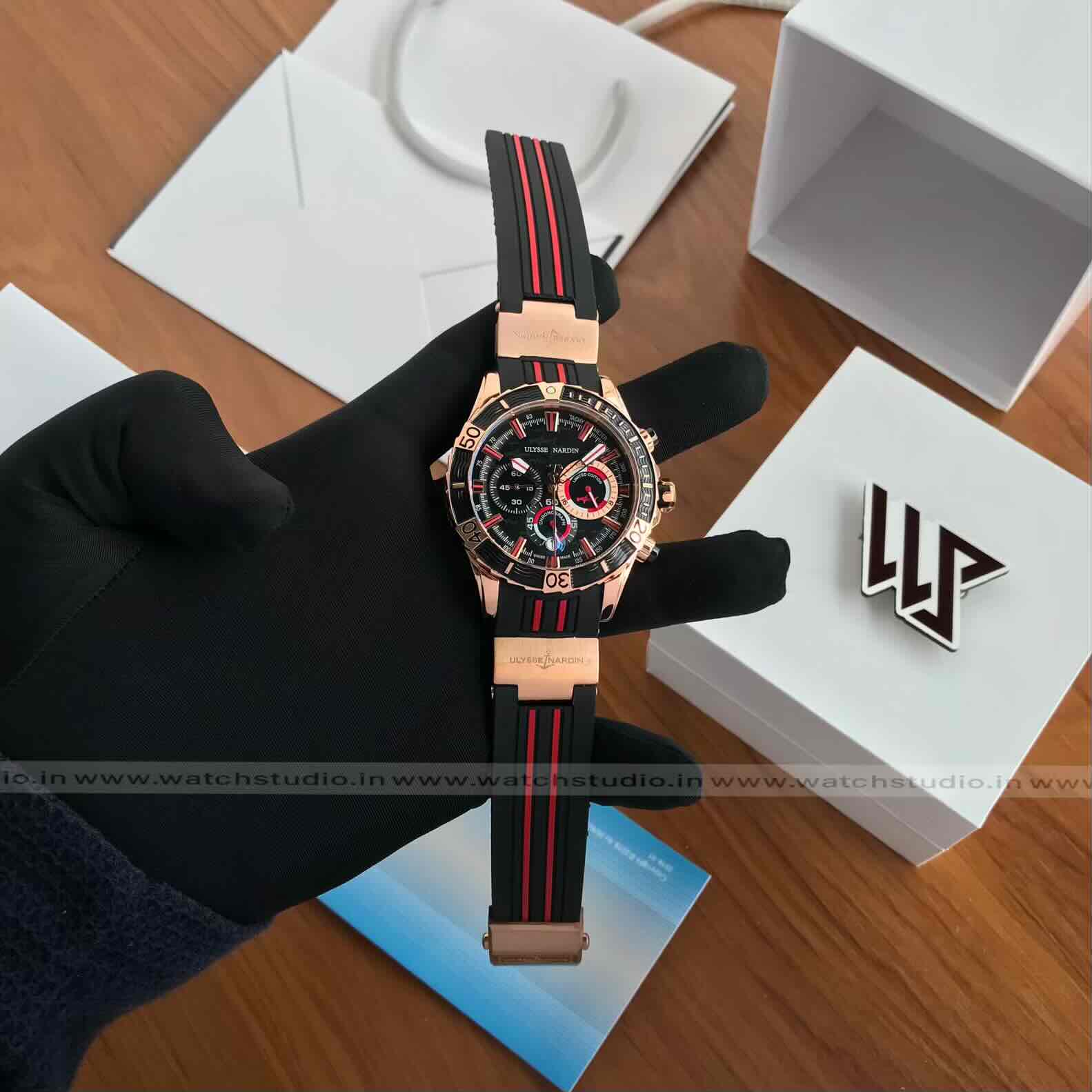 Ulysse Nardin Marine Diver Chronograph Rose Gold and black Dial Rubber Strap Automatic Men’s Watch Ulysse Nardin Marine Diver Chronograph Rose Gold and black Dial Rubber Strap Automatic Men’s Watch - Image 9