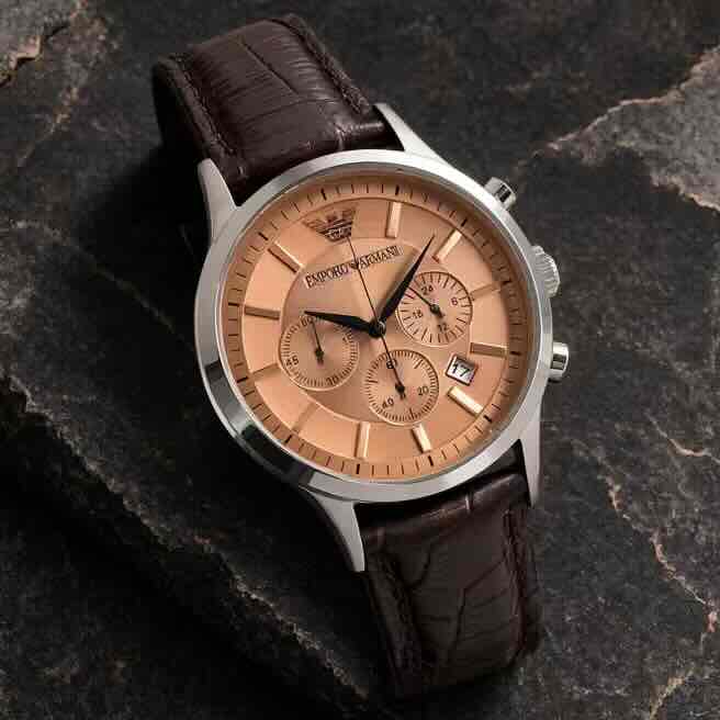 Emporio Armani Renato Chronograph Rose Gold Dial 40mm Quartz Leather Strap Men’s Watch Emporio Armani Renato Chronograph Rose Gold Dial 40mm Quartz Leather Strap Men’s Watch - Image 3